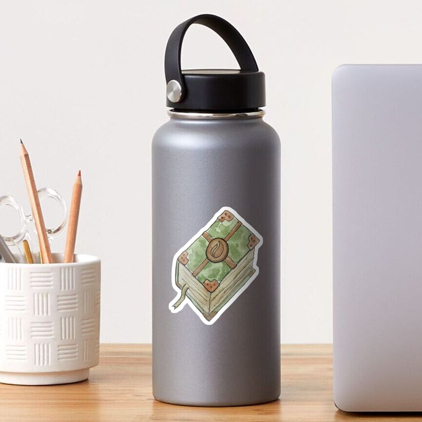 Old Book of Green Magic Illustration in Watercolor Sticker