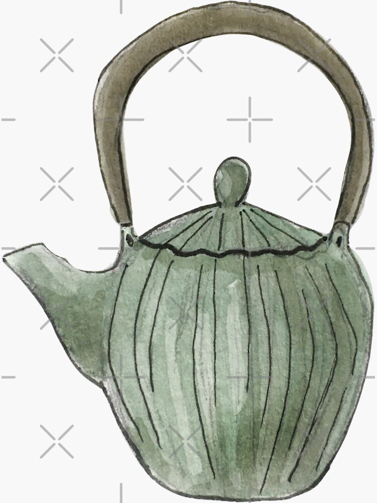 Vintage Green Teapot Illustration in Watercolor by WitchofWhimsy