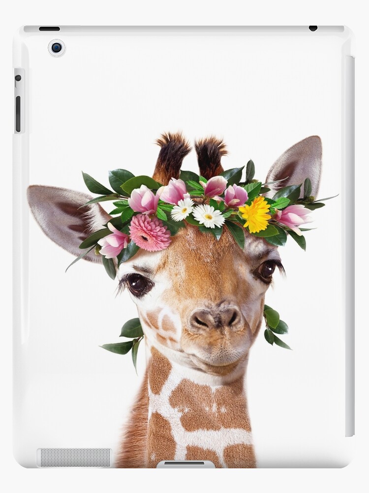 Indigo Safari Cute Baby Deer With Floral Crown III On Canvas Print