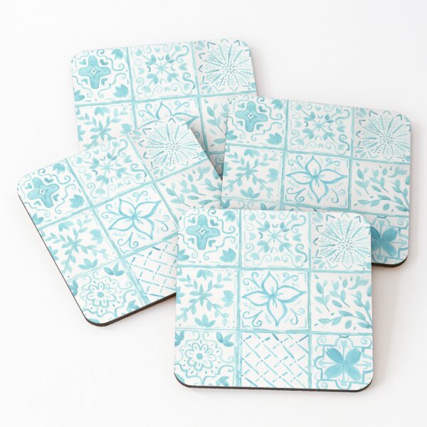 Item preview, Light Blue Watercolor Painted Tiles  designed and sold by watercolornikki.