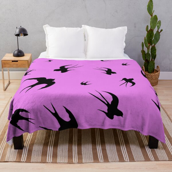 Item preview, Flying swooping swallows galaxy silhouettes pattern on a lush fucsia pink background designed and sold by Blacklinesw9.
