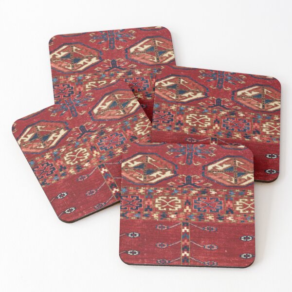 Item preview, Akhal Oasis Red Band 19th Century Authentic Colorful Blue Star Medallion Rug designed and sold by vintagepatterns.