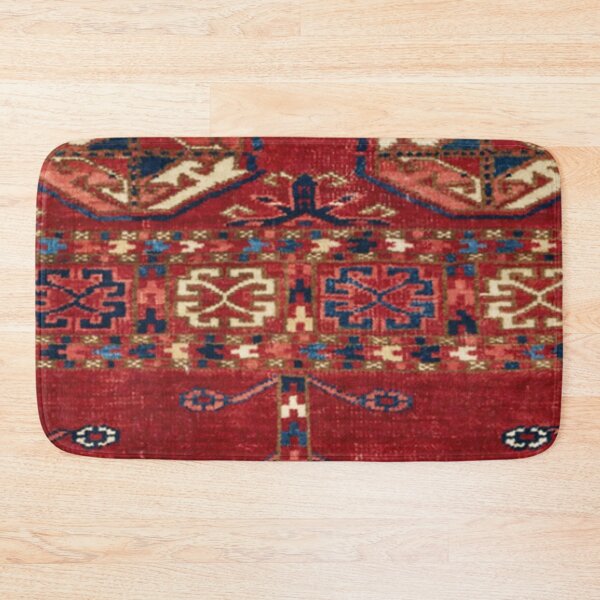 Item preview, Akhal Oasis Red Band 19th Century Authentic Colorful Blue Star Medallion Rug designed and sold by vintagepatterns.