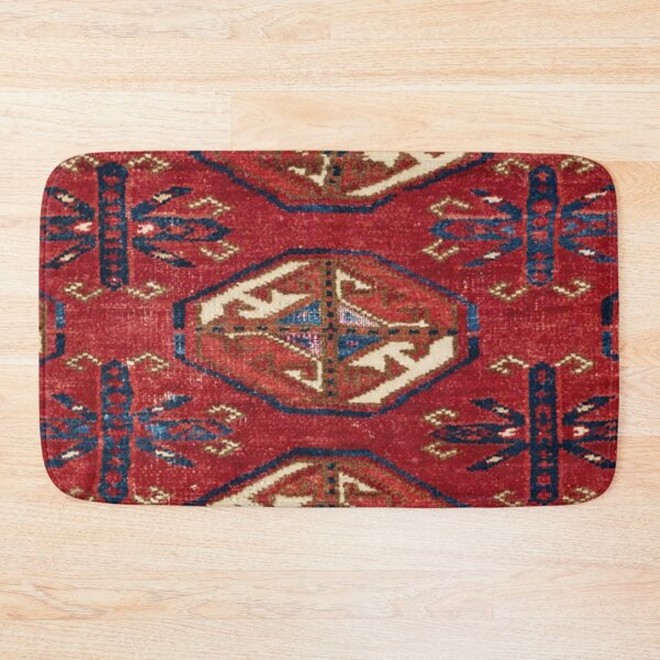 Item preview, Akhal Oasis Red Stars 19th Century Authentic Colorful Blue Star Medallion Rug designed and sold by vintagepatterns.