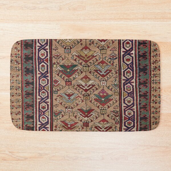 Item preview, Geometric Arrow Mofif 19th Century Authentic Colorful Picture of a Tan Navy and Blue Rug designed and sold by vintagepatterns.