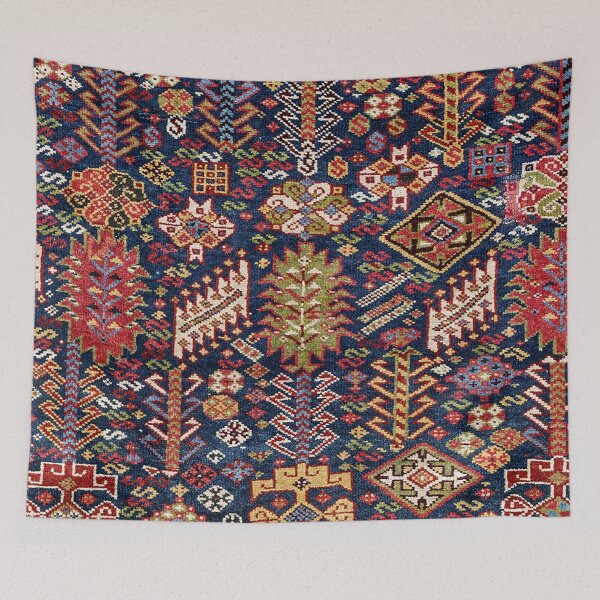 Item preview, Ornamental Midnight Blue Shekarlu 19th Century Authentic and Colorful Picture of a Zig-Zag Rug designed and sold by vintagepatterns.
