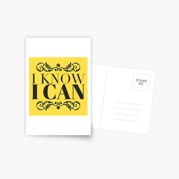 Inspirational Gift - I Know I Can - Motivational Present - Yellow Postcard