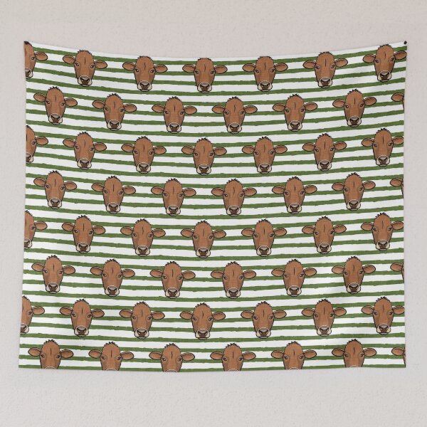 Item preview, Brown cows on green stripes designed and sold by littlearrow.