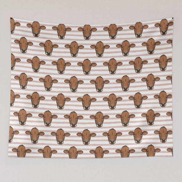 Item preview, Brown cows on blush stripes designed and sold by littlearrow.