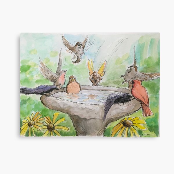 Fairy Cannonballing the Birdbath Canvas Print