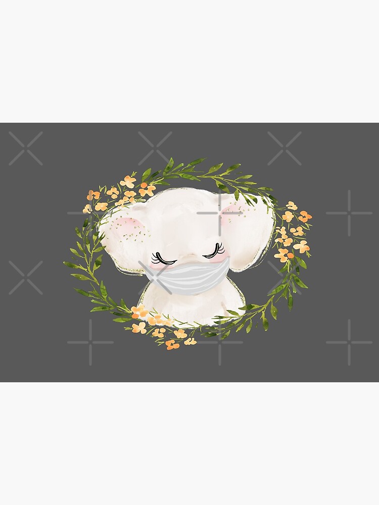 Cute Baby Elephant with Face Mask and Flowers by mexicandoo