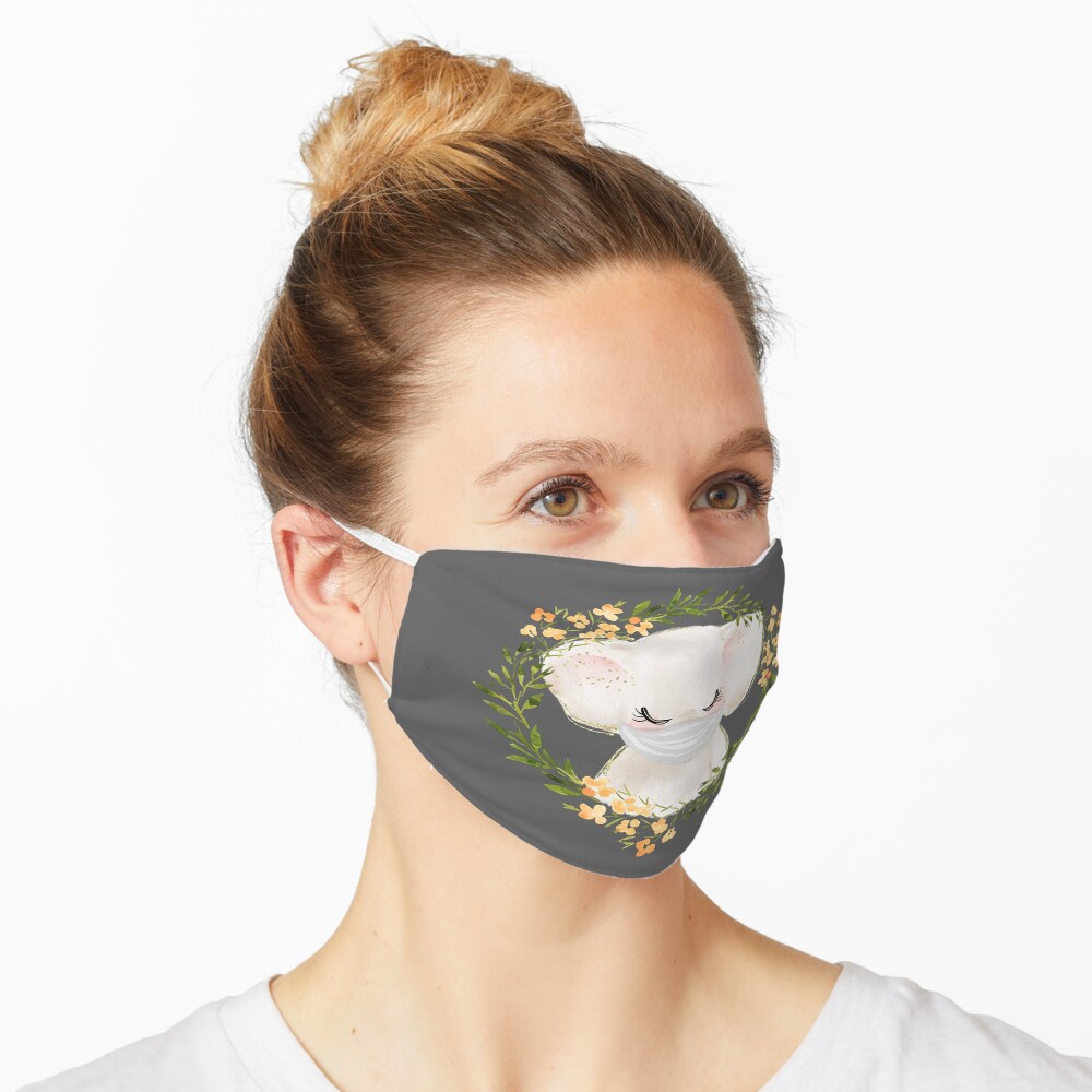 Cute Baby Elephant with Face Mask and Flowers Mask
