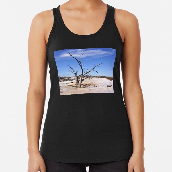 Dry Salt Pan and Dead Tree - Photography by Avril Thomas Racerback Tank Top