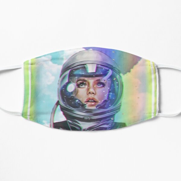 1960s Vintage Neon Female Astronaut and Rainbow Clouds Flat Mask