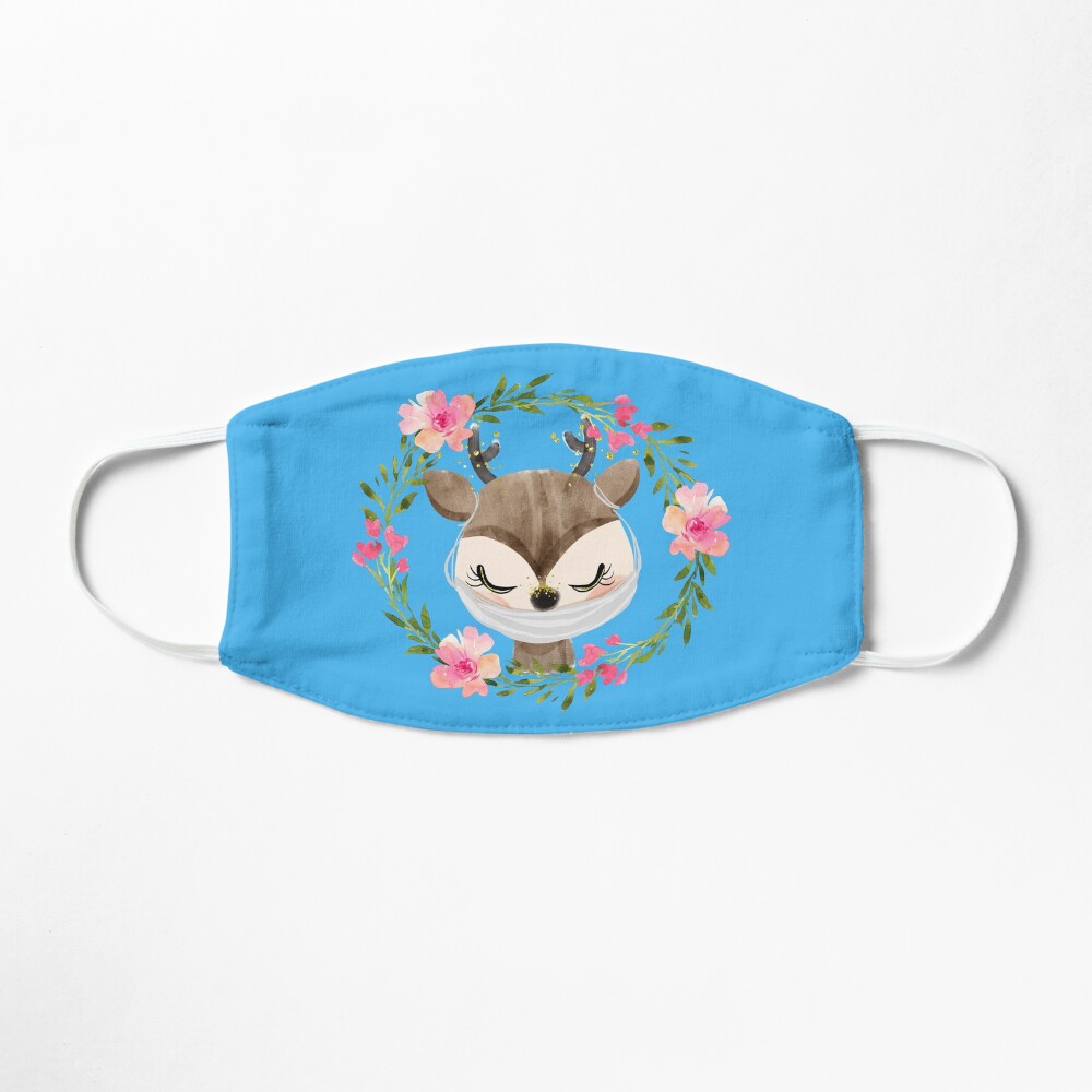 Cute Baby Deer with Face Mask and Flowers Mask