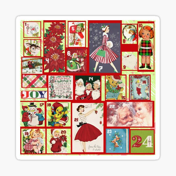 Vintage Christmas Advent Calendar Illustration Sticker