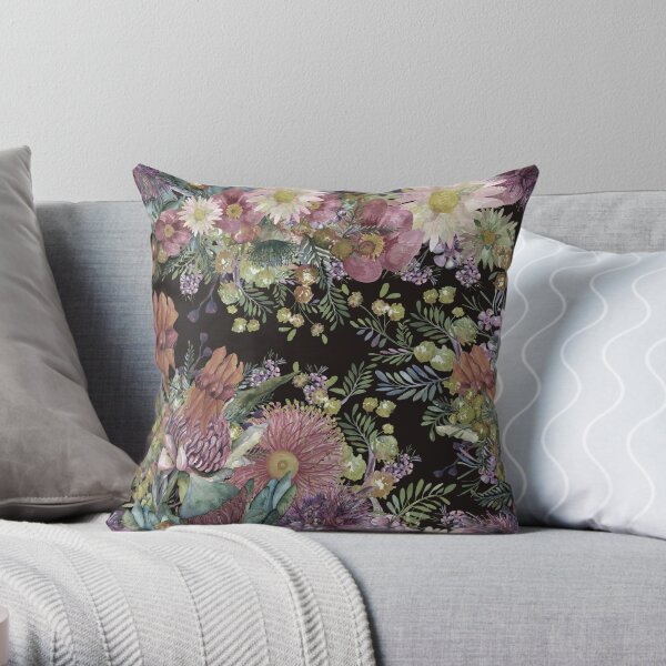 Australian Watercolor Wildflowers - Vintage Color Palette Throw Pillow
