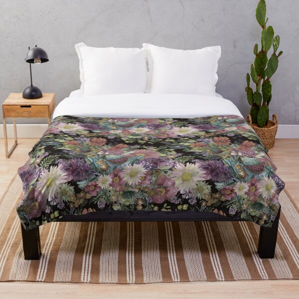 Australian Watercolor Wildflowers - Vintage Color Palette Throw Blanket