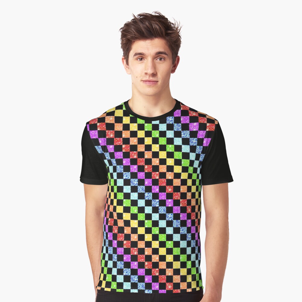 Rainbow checkerboard shirt on sale