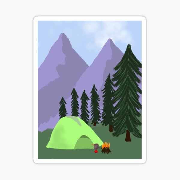 Mountain scene with tent Sticker