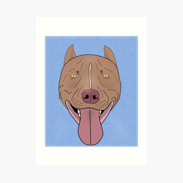 Red Nose Pit Bull Painted On Blue Background By Idan Badishi