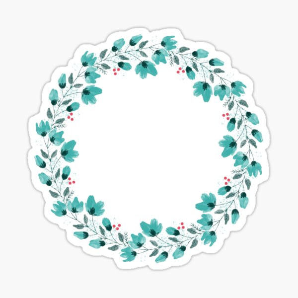 Wreath with blue flowers and green leaves Sticker