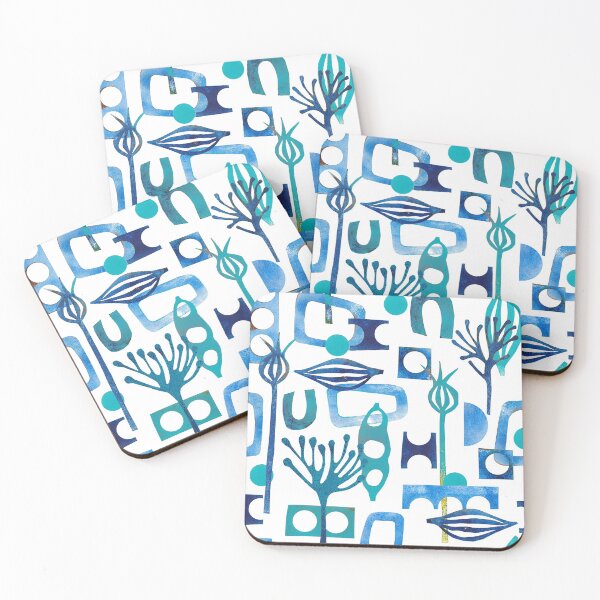 Item preview, Blues - shapes collage monoprint designed and sold by kittyvdheuvel.