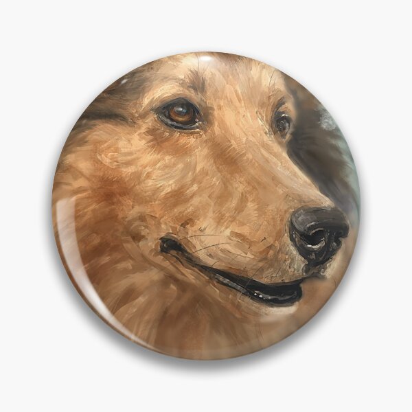 Item preview, Painting of a Blond Collie Dog on Grey Blue Background designed and sold by ibadishi.