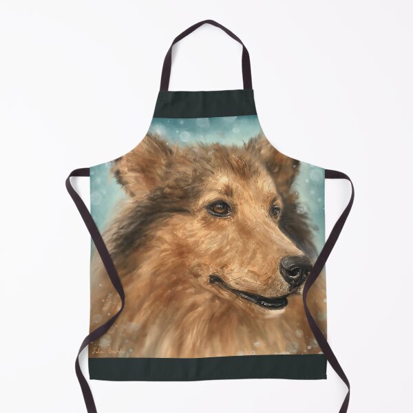 Item preview, Painting of a Blond Collie Dog on Grey Blue Background designed and sold by ibadishi.