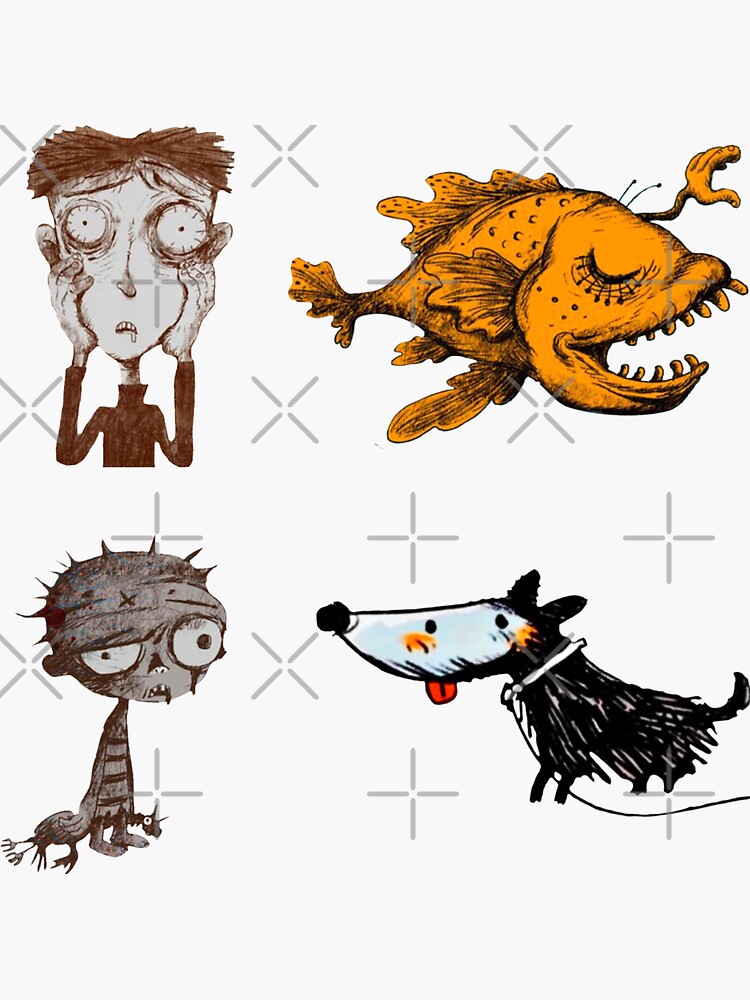 Sticker pack It’s okay to not be okay zombie boy, the boy who fed on nightmares, the hand the monkfish, the cheerful dog, by EmmyWhammy