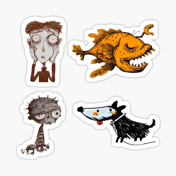Artikel-Vorschau von Stickerpaket Es ist okay, nicht okay zu sein Zombiejunge, der Junge, der sich von Albträumen ernährte, die Hand, der Seeteufel, der fröhliche Hund,, designt und verkauft von EmmyWhammy.