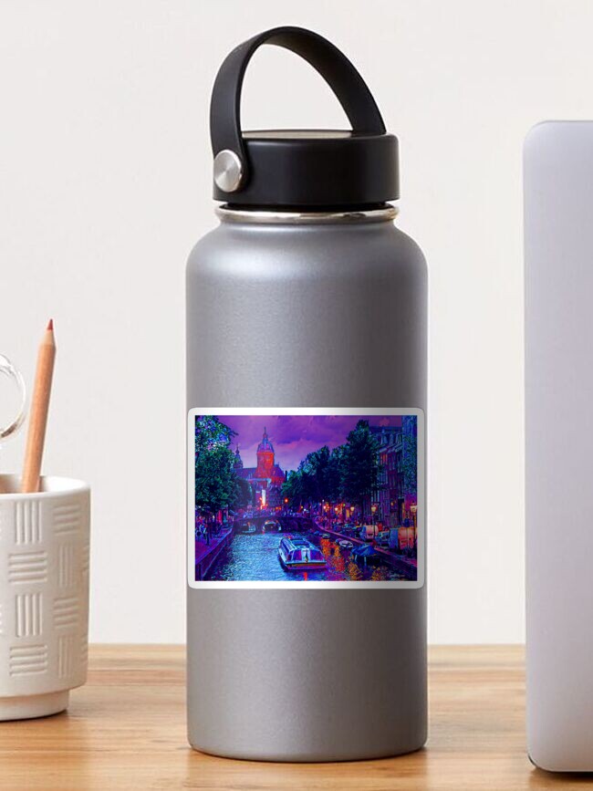 Thumbnail 1 of 3, Sticker, Amsterdam Night, Netherlands - Fine Art Collection designed and sold by plzLOOK.
