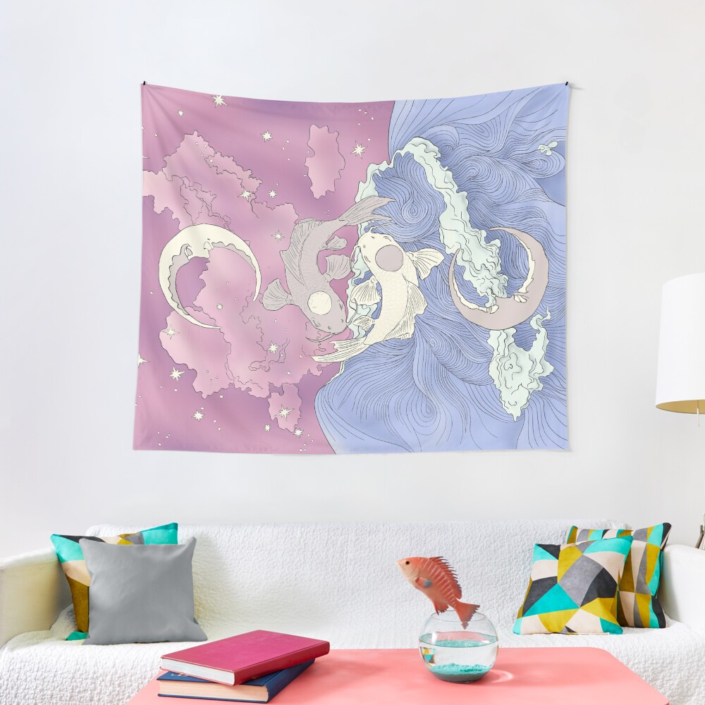 Tui and La, Moon and Ocean Spirits Art Nouveau Tapestry