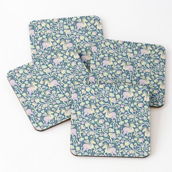 Item preview, rainbow pegasus and mushrooms pattern on teal designed and sold by rysunki-malunki.