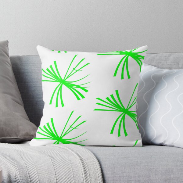 Dandelion fluffy, light green on white Throw Pillow