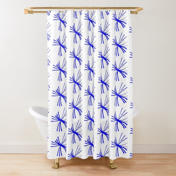 Dandelion fluffy, blue on white Shower Curtain
