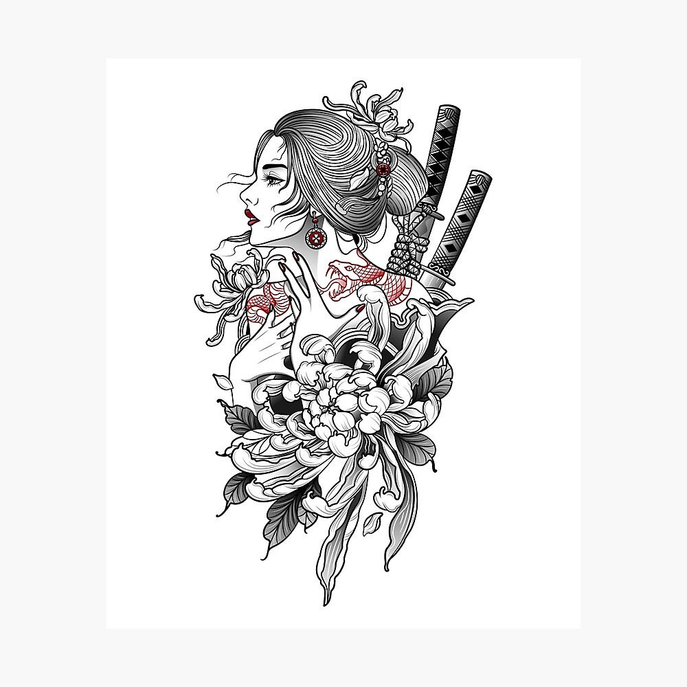 Poster for Sale avec l uvre Samurai femmes avec tatouage de