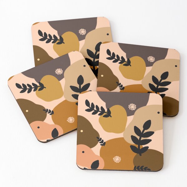 Artikelvorschau, Abstraktes Muster mit Beige-, Braun-, Ockerfarben und Blumen und Blättern entworfen und verkauft von Moodyandmellow.
