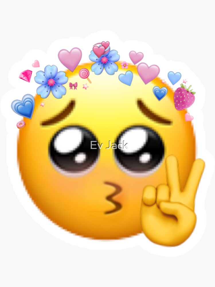 Pegatina «Kissy peace emoji con corazones rosas y azules» de