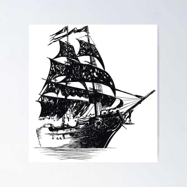 Octopus monster. Sketch sailboat vintage medieval pirate ship run away By  YummyBuum | TheHungryJPEG