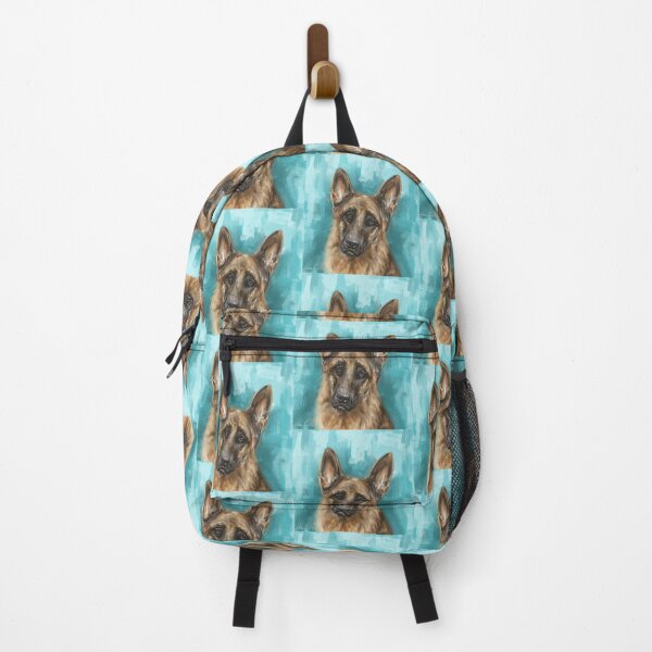 Item preview, Painting of a German Shepherd on Bright Blue Background designed and sold by ibadishi.