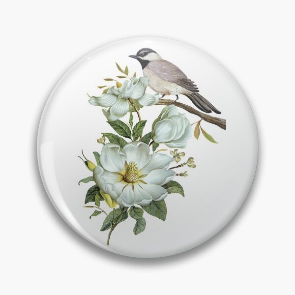Aperçu de l'œuvre Fichier informatique pixel, motifs décoratifs gratuits de fleurs et d'oiseaux peints à la main, oiseau brun et blanc sur l'illustration de tronc d'arbre créée et vendue par Halalolo.