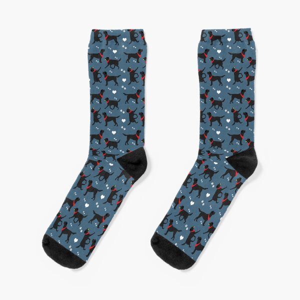 Black Lab Pattern in Blue Black Labs with Hearts Dog Patterns Socks