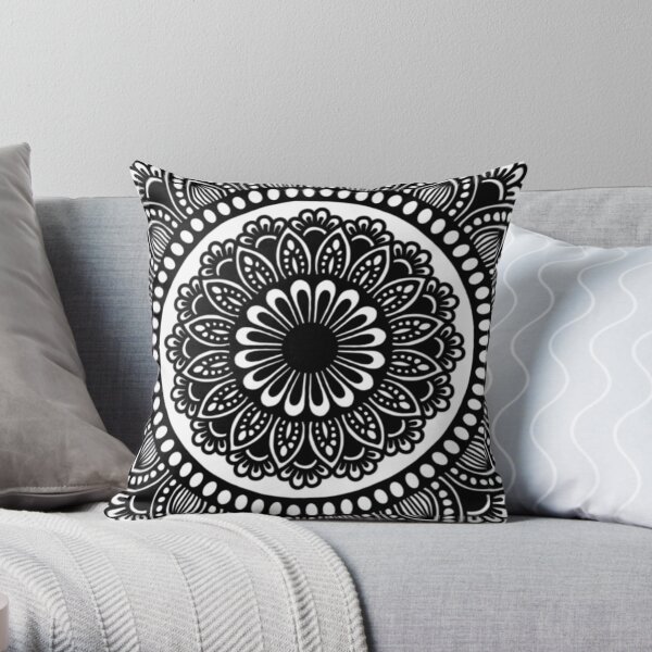 Sunflower Black Mandala Throw Pillow