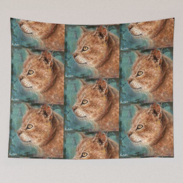 Item preview, Painting of an Orange Cat Portrait in Profile on Turquoise Background  designed and sold by ibadishi.