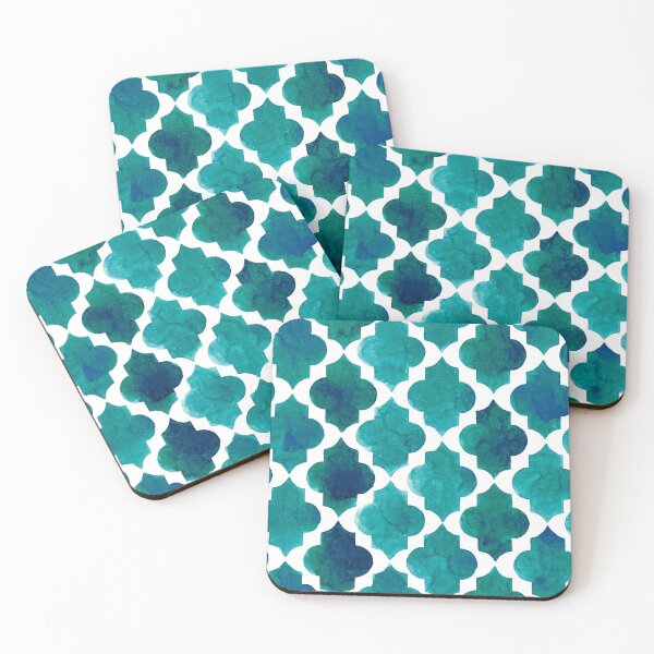 Item preview, Deep teal quatrefoil pattern in watercolor  designed and sold by Bonheurem.
