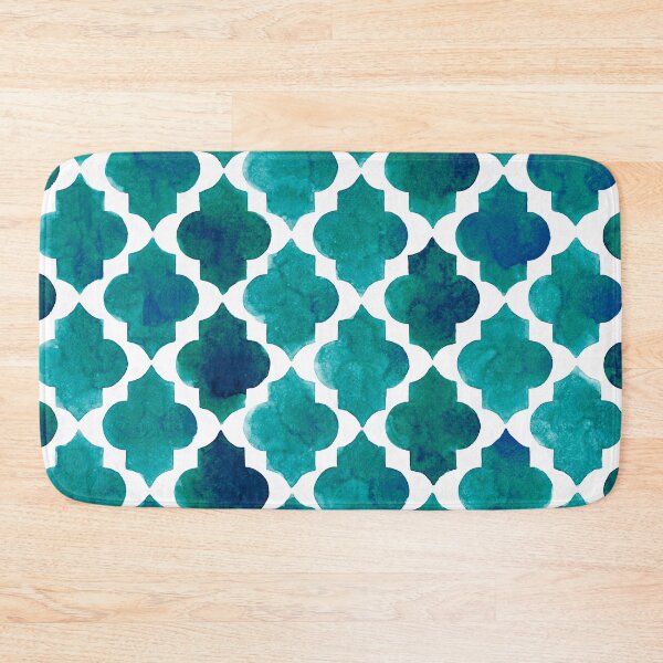 Item preview, Deep teal quatrefoil pattern in watercolor  designed and sold by Bonheurem.
