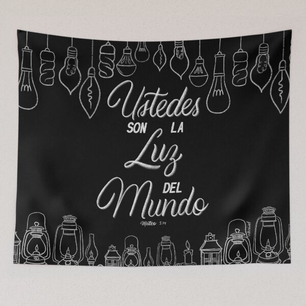 Item preview, Ustedes son luz del mundo. Mateo 5:14 Bible Verse Black Background designed and sold by GraphicsbyNel.