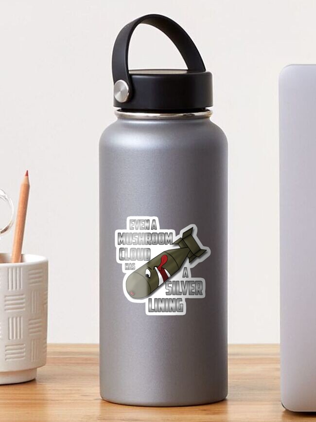 Thumbnail 1 of 3, Sticker, Even a mushroom cloud has a silver lining bomb design designed and sold by Benjamin Wallace.