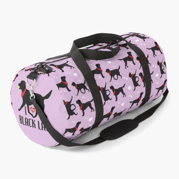 Black Lab Pattern in Purple Black Labs with Hearts Dog Patterns Duffle Bag